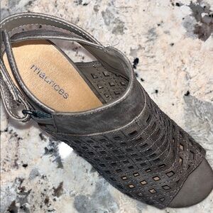 Maurices Gray/Taupe Perforated Mules with Geometric Design